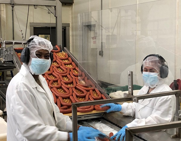 Food Production Workers Packaging Sausage at Salm Partners in Denmark Wisconsin